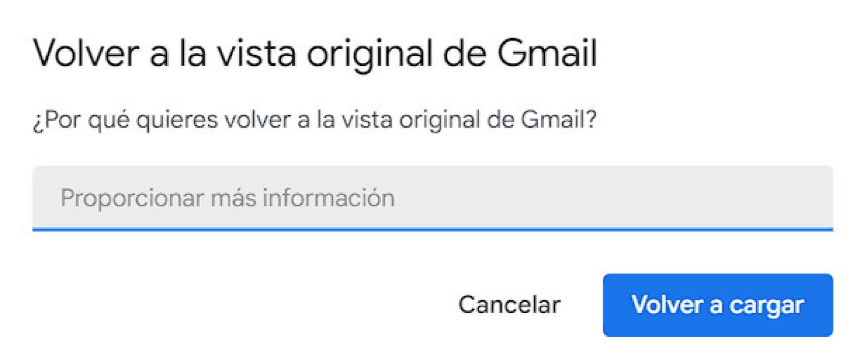 Go back to the original view of Gmail