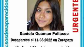 Daniela Guaman Pallasco, joven de 13 años desaparecida en Zaragoza hace cinco días.