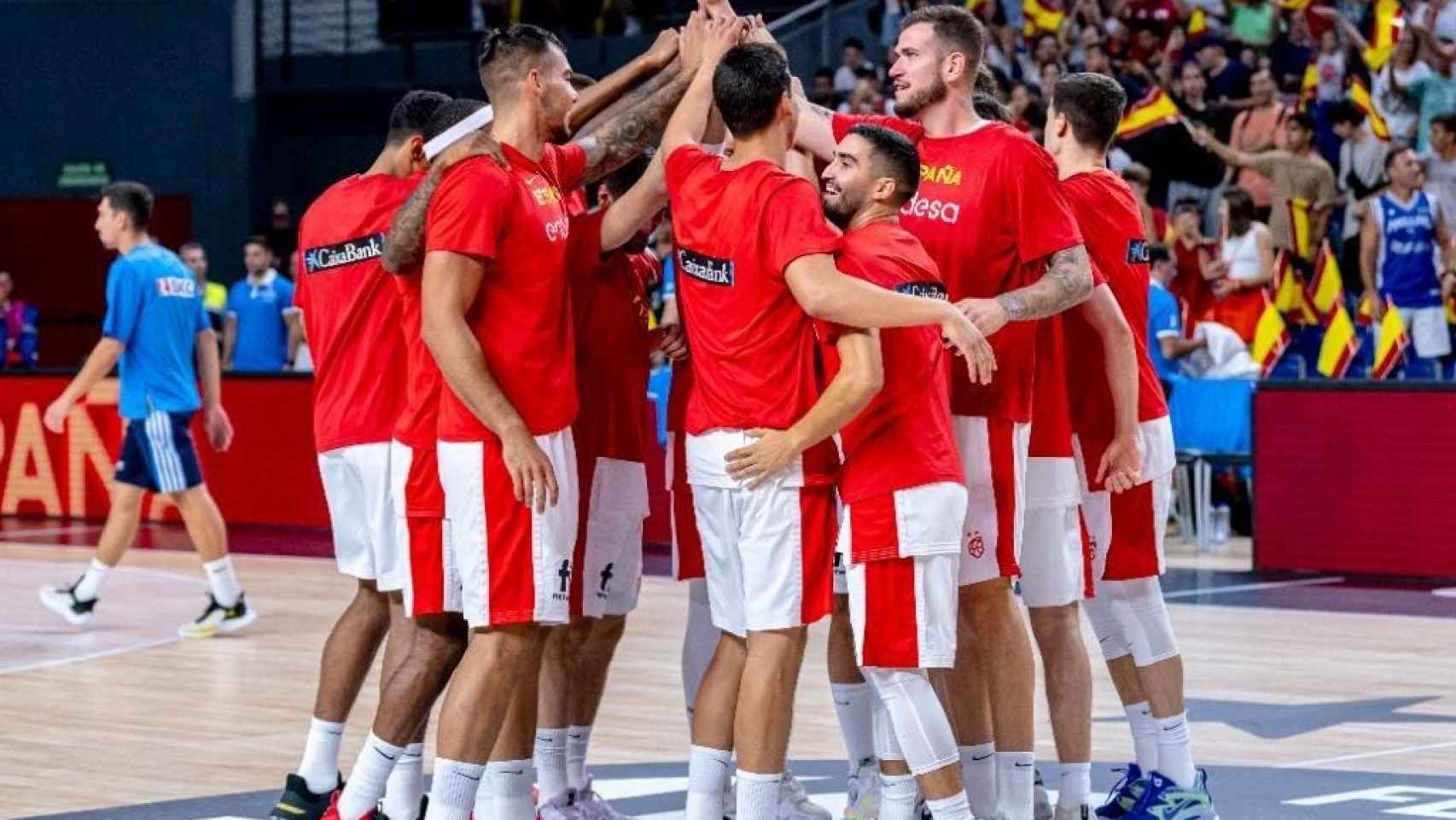 Una piña de la selección española de baloncesto.