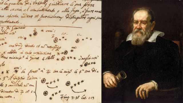Detalle del documento de Galileo revelado como una falsificación. A la derecha, Galileo retratado por Justus Sustermans en 1616