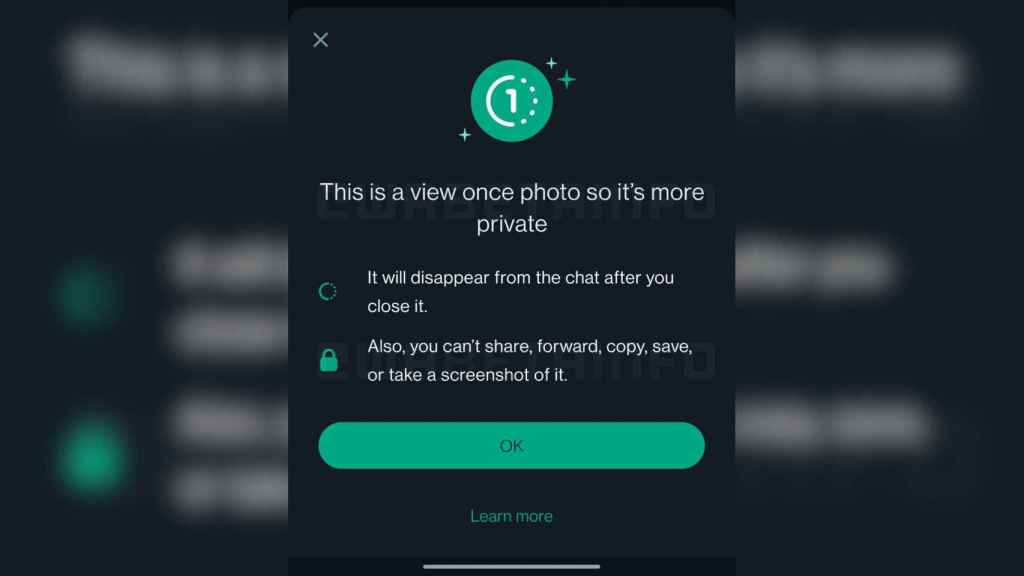 Pantalla de WhatsApp que avisa que no podemos hacer capturas de pantalla