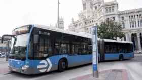Autobuses de la EMT en la plaza de Cibeles de Madrid.