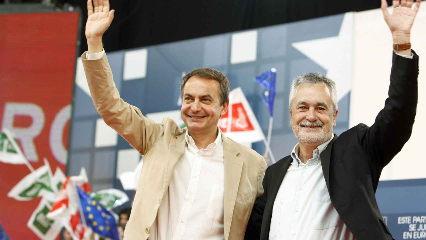 José Luis Rodríguez Zapatero y José Antonio Griñán en un mitin en Dos Hermanas (Sevilla) en 2009.