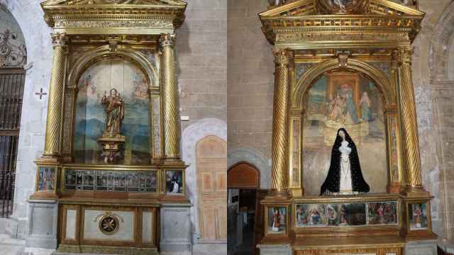Imagen de los dos retablos de la iglesia parroquial de San Sebastián en Villacastín