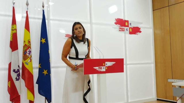 La secretaria de organización del PSCyL, Ana Sánchez, durante la rueda de prensa de este lunes.