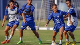 Bustinza, Zúñiga, Villalba y Rubén Castro en un entrenamiento del Málaga CF