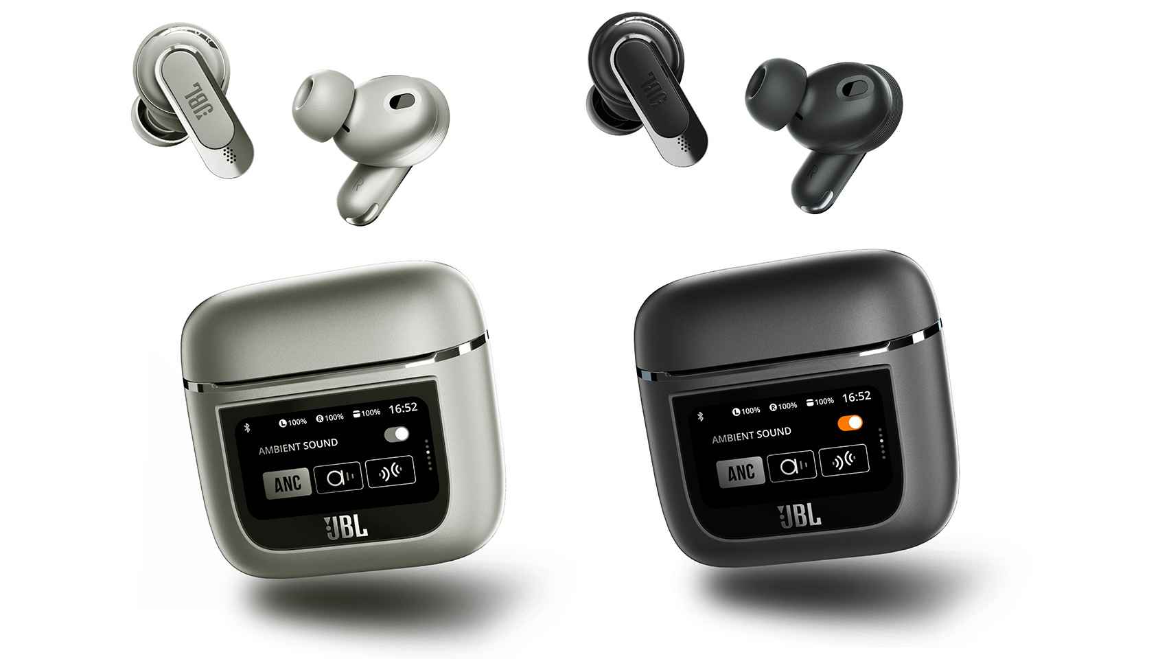 Estos auriculares tipo 'Airpod' de JBL incluyen una pantalla