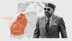 En naranja, la extensión territorial que pretenden los sectores más duros dentro del Gobierno de Marruecos.
