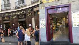 Los tradicionales restaurantes madrileños Casa Labra, a la izquierda, y Magerit, a la derecha.