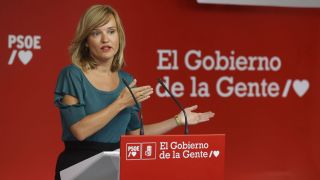La portavoz del PSOE, Pilar Alegría, durante la rueda de prensa posterior a la reunión de la Ejecutiva Federal del PSOE.