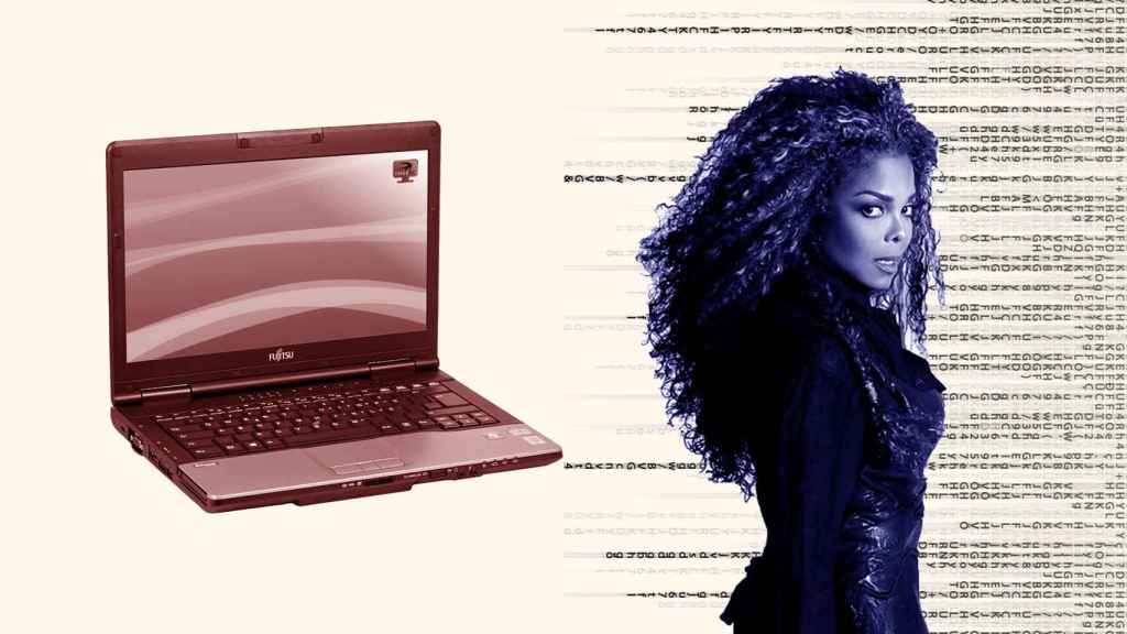Fotomontaje con un ordenador y Janet Jackson