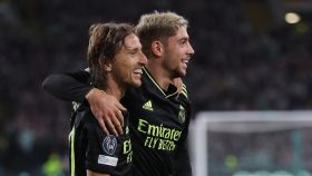 Modric y Fede Valverde celebran un gol en Champions League