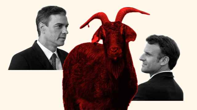 Montaje de una cabra pirenaica, Sánchez y Macron