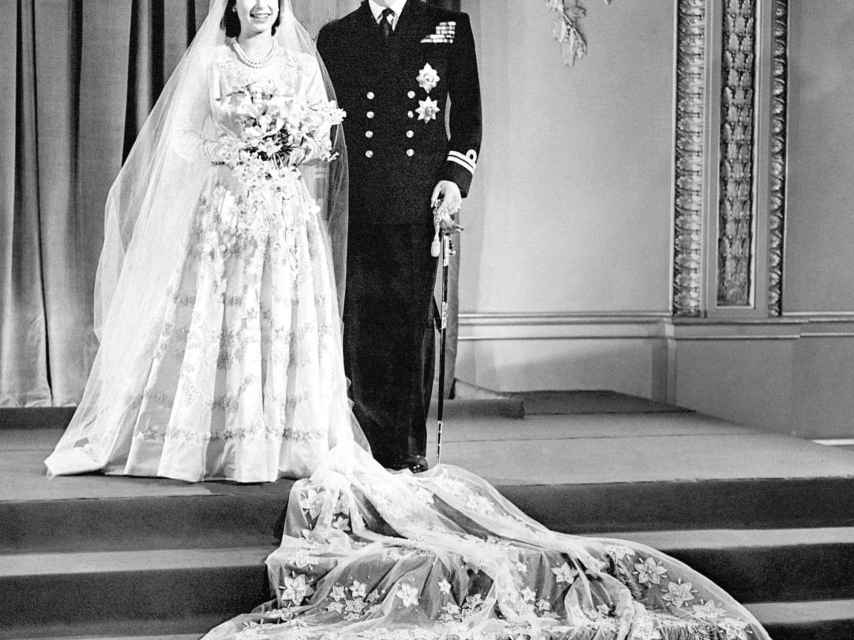 Elizabeth and Philip at Westminster Abbey on their wedding day.
