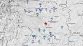 Mapa del epicentro del terremoto y localidades afectadas