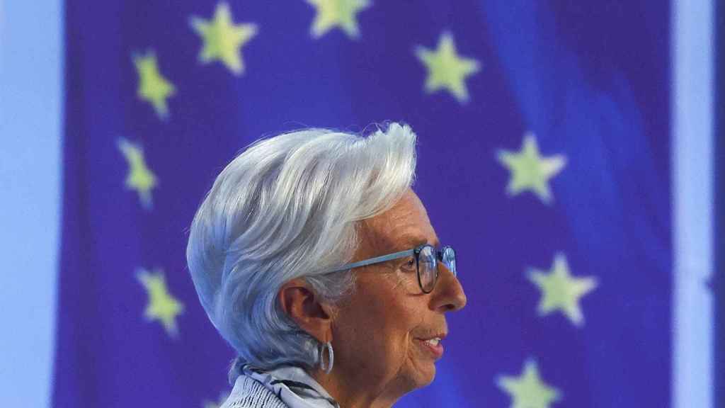 La presidenta del BCE, Christine Lagarde, durante la rueda de prensa de este jueves