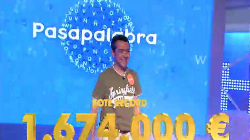 Juan Pedro Gómez, en el momento de llevarse el bote de Pasapalabra en 2013.