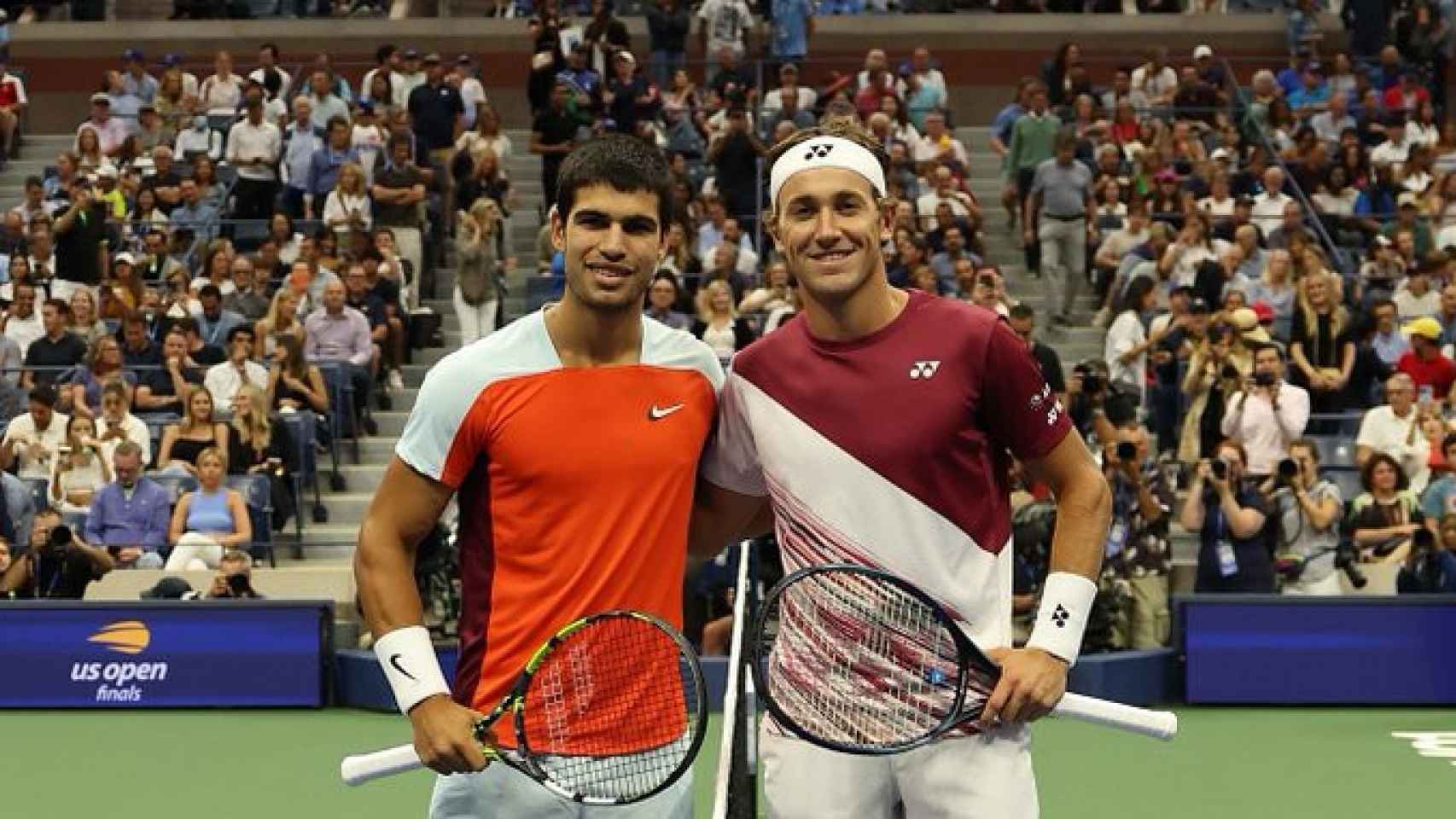 Casper Ruud y Carlos Alcaraz, antes de la final del US Open