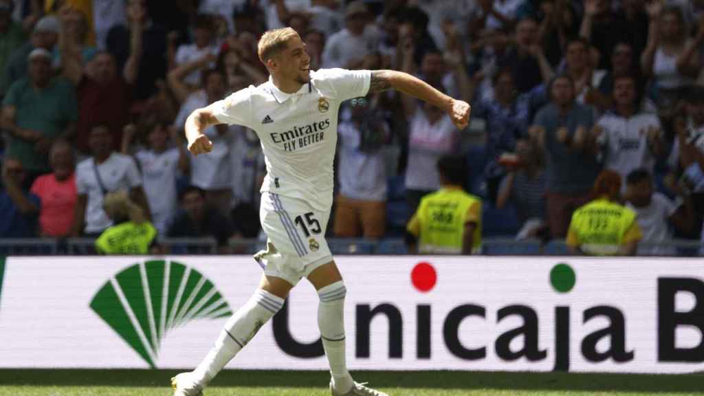 Celebración de Fede Valverde de su gol con el Real Madrid