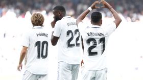 Modric, Rüdiger y Rodrygo, celebrando un gol del Real Madrid