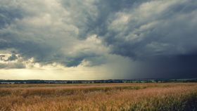 Imagen de archivo de la formación de una tormenta sobre un campo de cultivos.