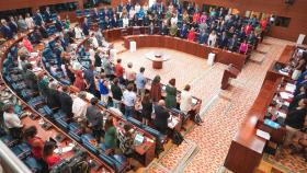 Imagen aérea de la Asamblea de Madrid durante la sesión del debate regional.