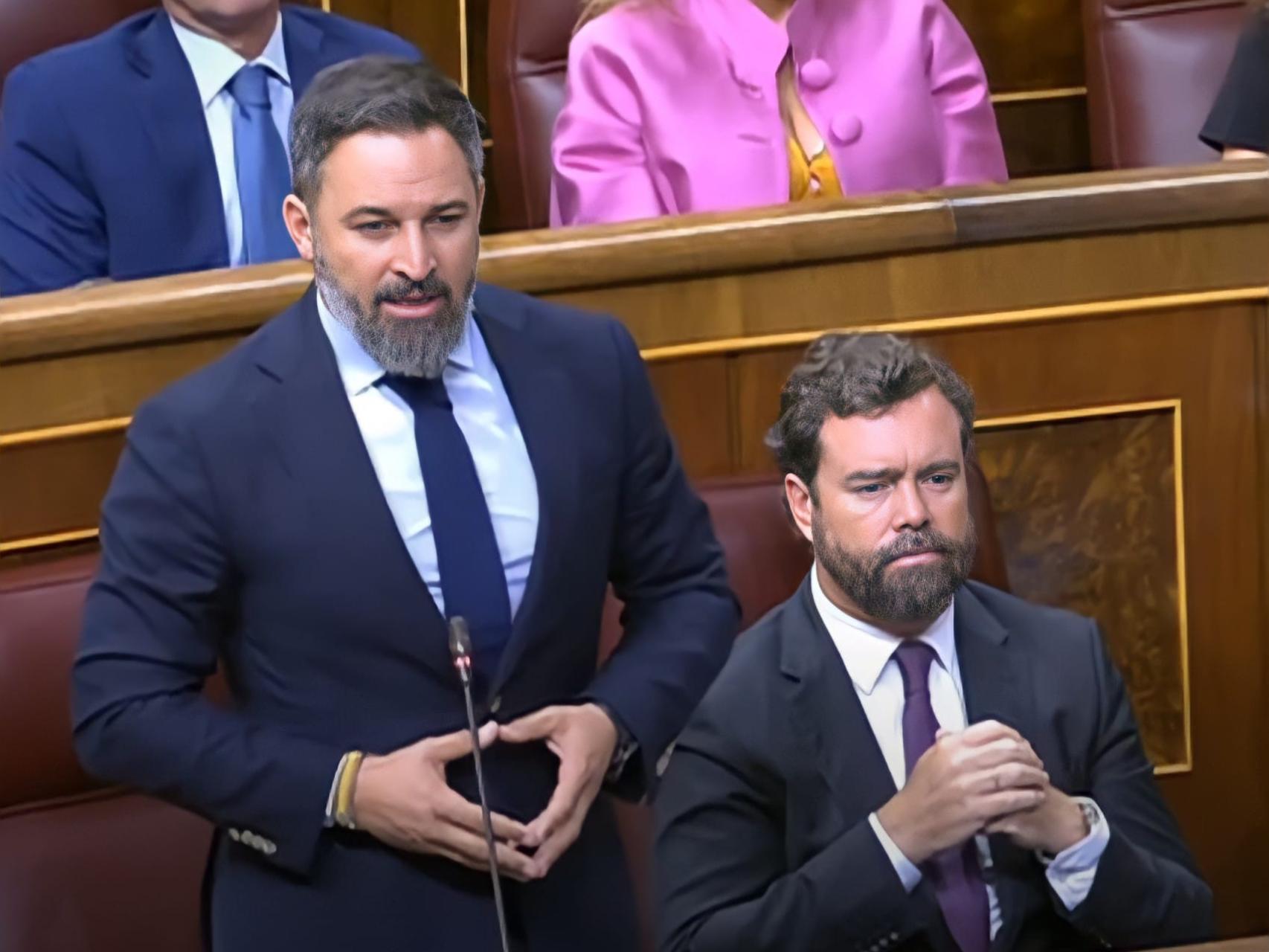 El líder de Vox, Santiago Abascal, durante su intervención de este miércoles en el Congreso de los Diputados.