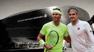 Rafael Nadal y Roger Federer con el nuevo Santiago Bernabéu de fondo en un fotomontaje