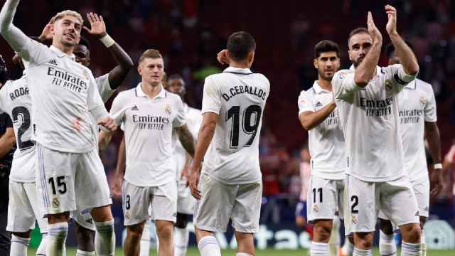 Los jugadores del Real Madrid, celebrando la victoria ante el Atlético