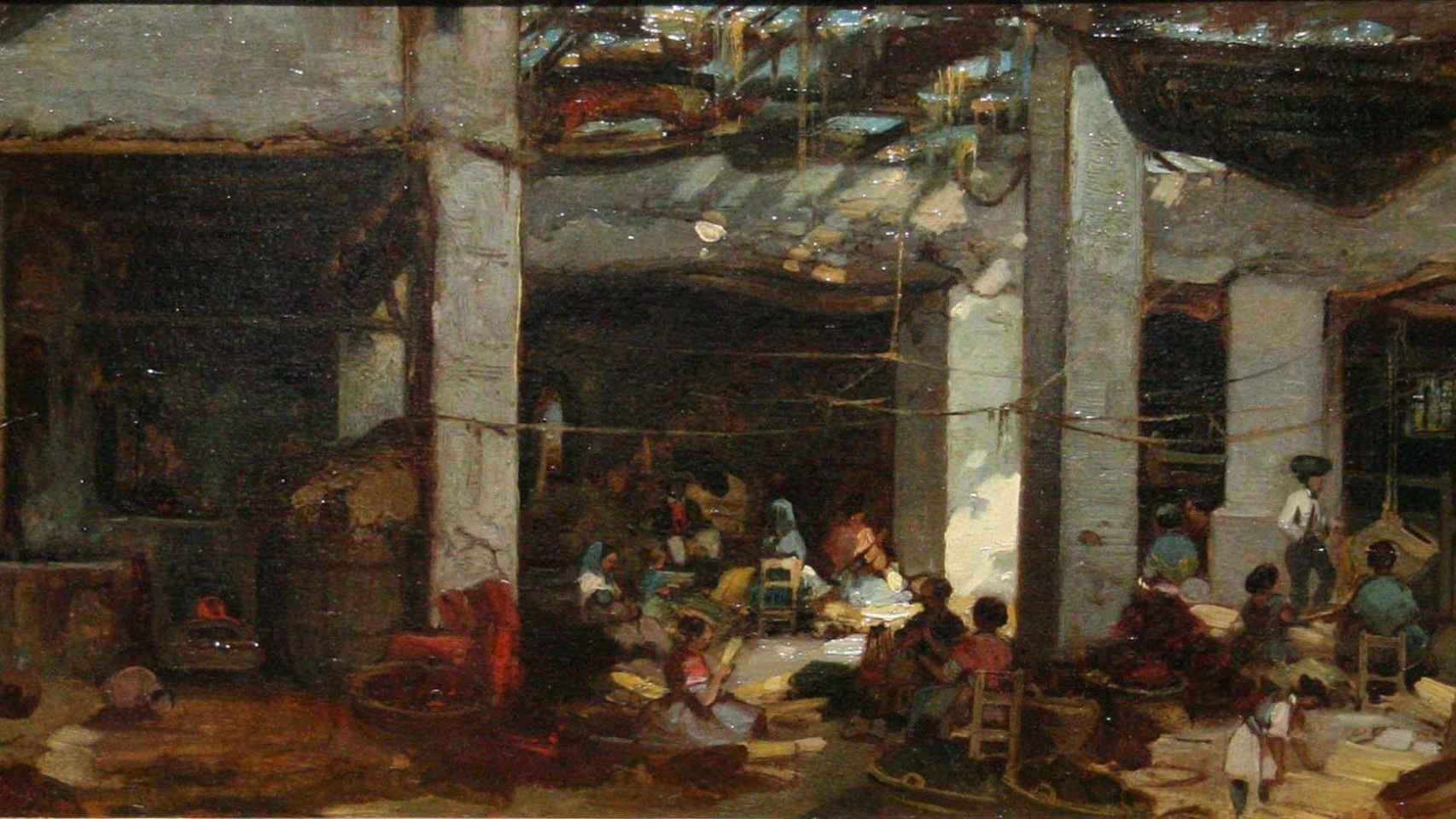 Obrador o taller de esteras. Pintura de Marius Engalière (1853).