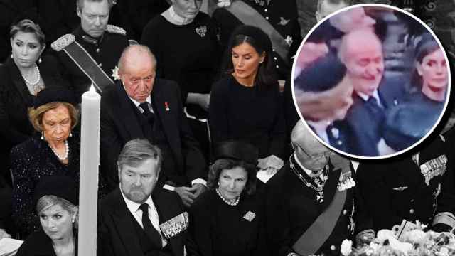 Los reyes eméritos Juan Carlos y Sofía junto a la reina Letizia en el funeral de Isabel II.