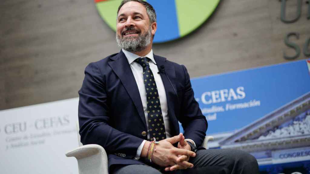 Santiago Abascal, candidato de Vox, durante su charla en el CEU de Madrid.