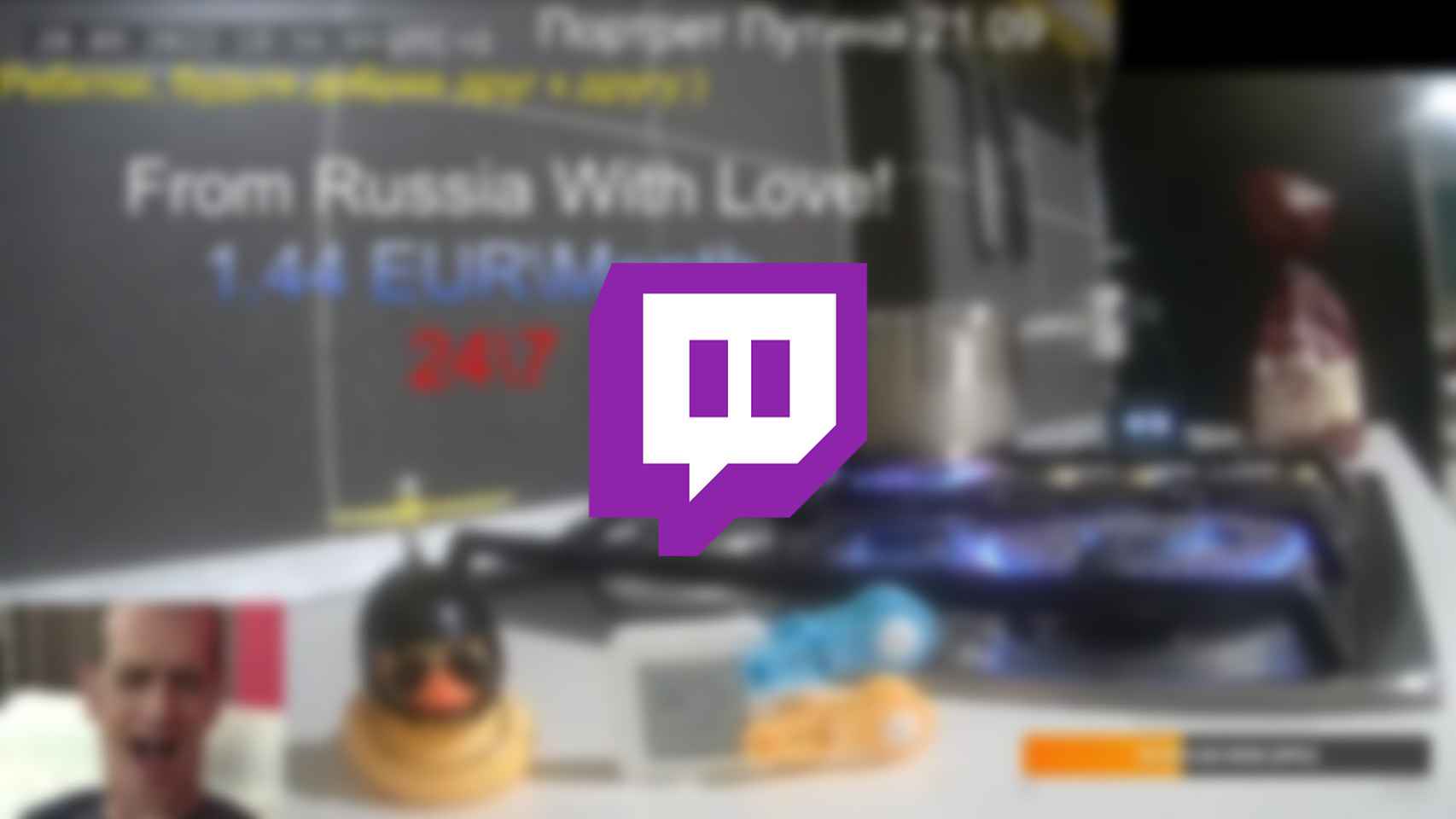 Logo de Twitch sobre una captura del stream de russiangas1