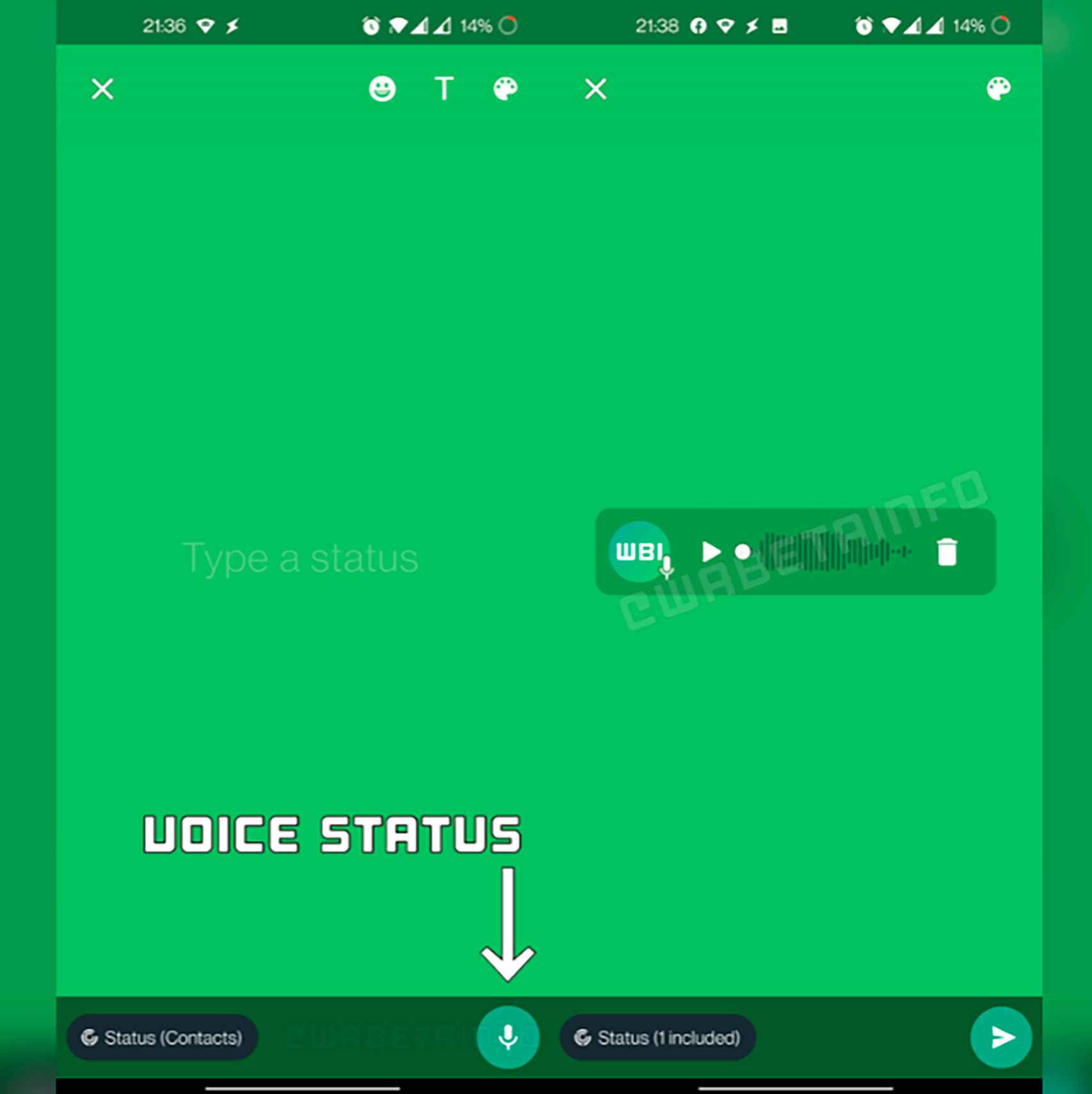 Así se ve la interfaz para enviar audios desde el estado de WhatsApp