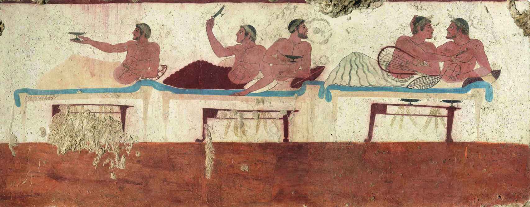 Hombres en el simposio. Tumba del nadador, Paestum. Hacia 480 a. C.