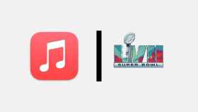 Fotomontaje con el logo de Apple Music y la Super Bowl.