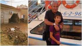 El difunto Antonio 'El Porretero’, en una imagen cedida por su familia, junto al estado en el que quedó su casa en la pedanía murciana de Javalí Viejo tras el episodio de lluvia torrencial.