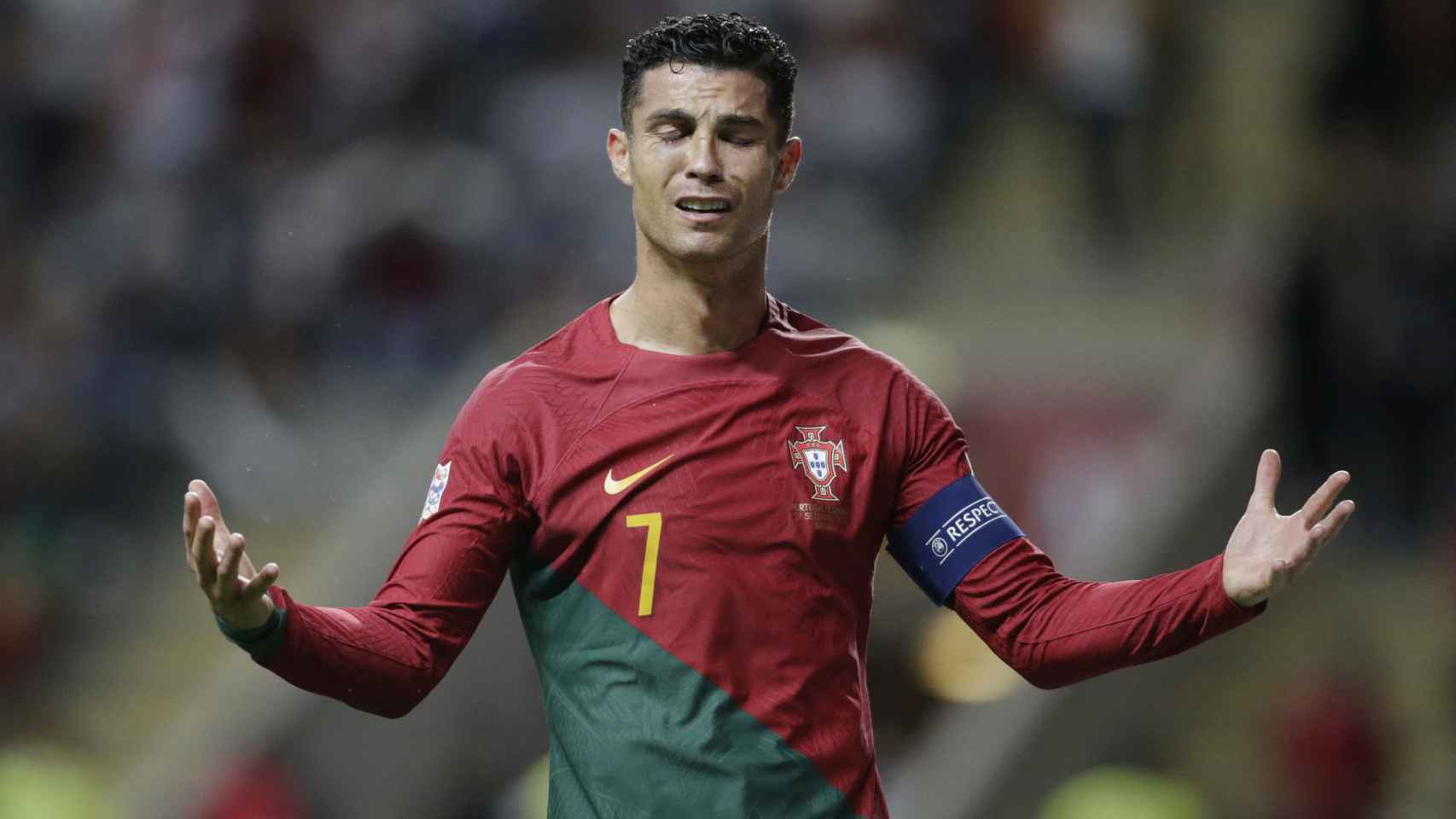 Cristiano Ronaldo, lamentándose tras el gol de España a Portugal