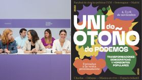 Último Consejo Ciudadano Estatal de Podemos y cartel de la 'Uni de otoño' del partido.