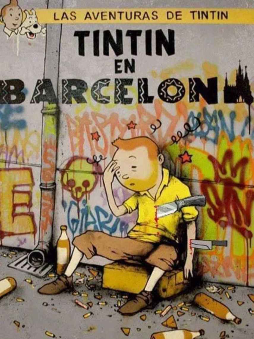 Meme de Tintín en Barcelona.