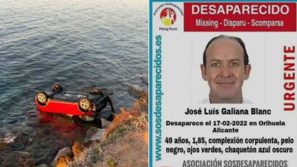 El cartel con la desaparición del asesor fiscal José Luis Galiana que se distribuyó después de que su coche fuese localizado en febrero en un acantilado de Punta Prima.