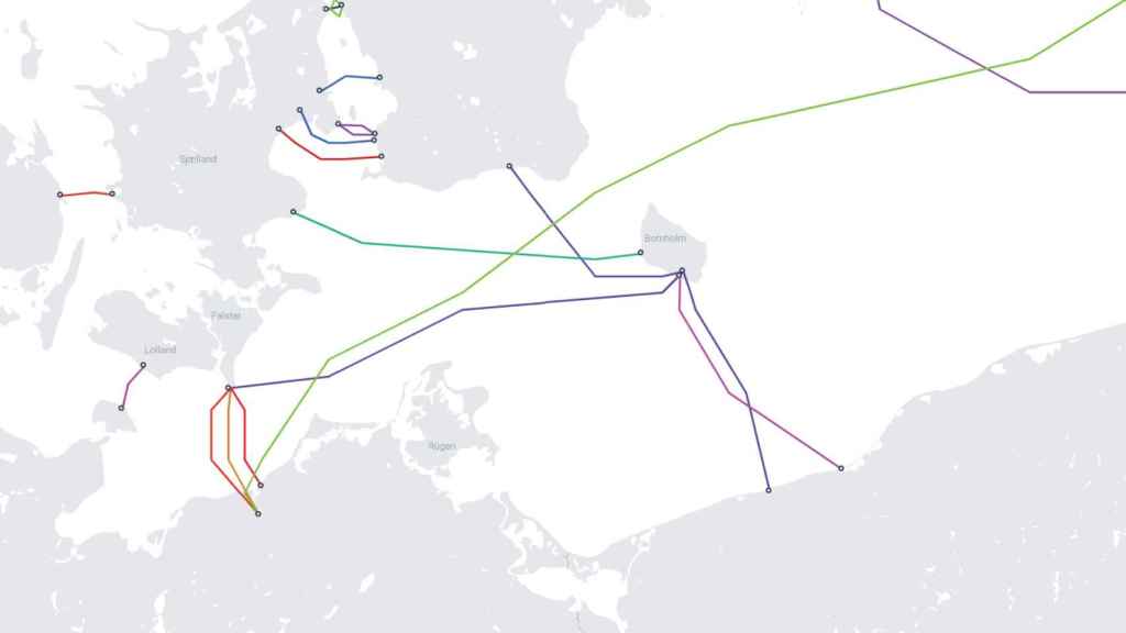 Un mapa con los cables submarinos en la zona de Nord Stream.