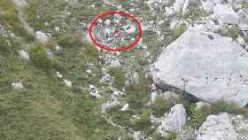 Imagen del rescate de una montañera a la altura de Posada de Valdeón, este viernes.