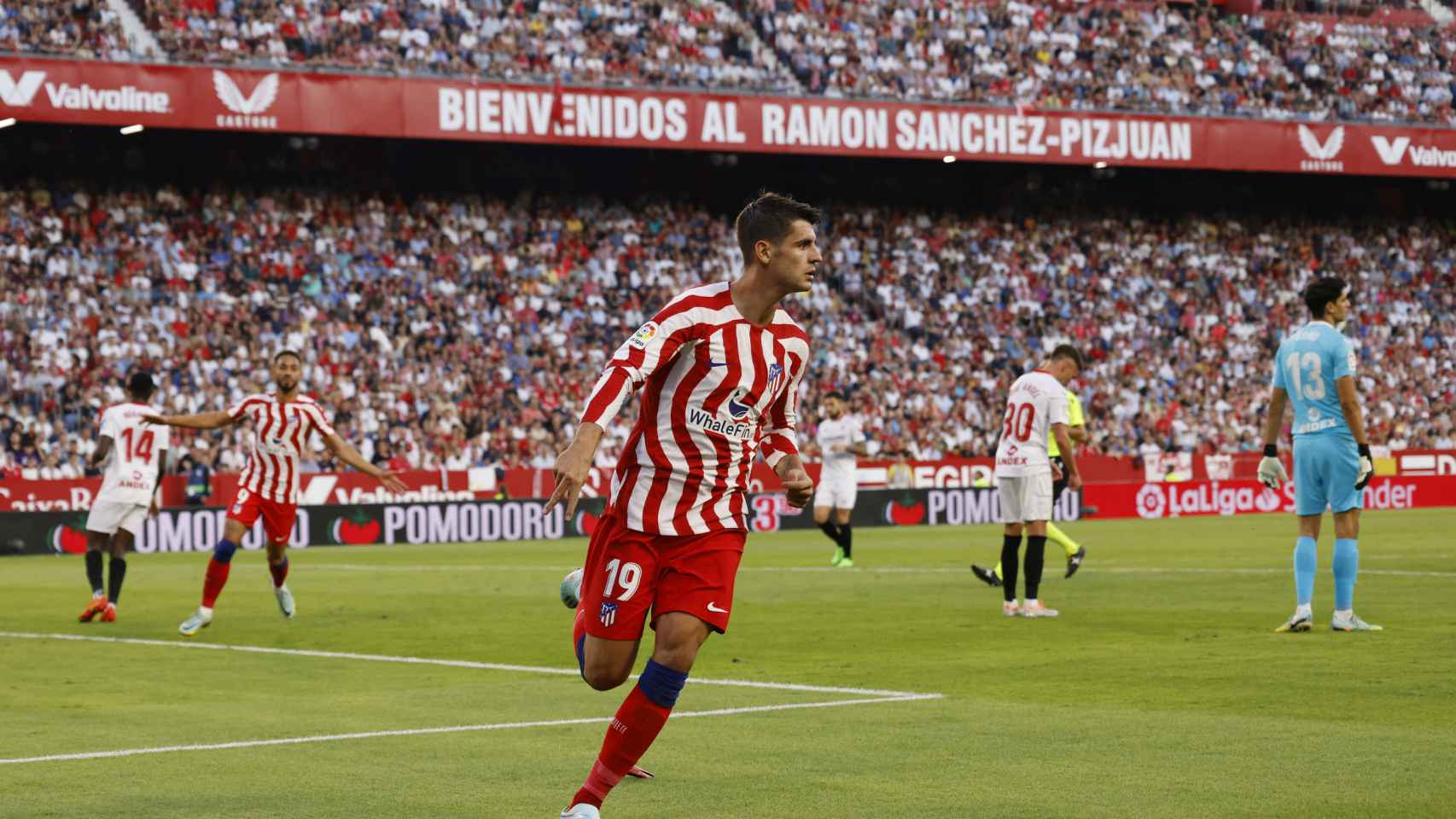 Álvaro Morata celebra un gol en el Sánchez-Pizjuán