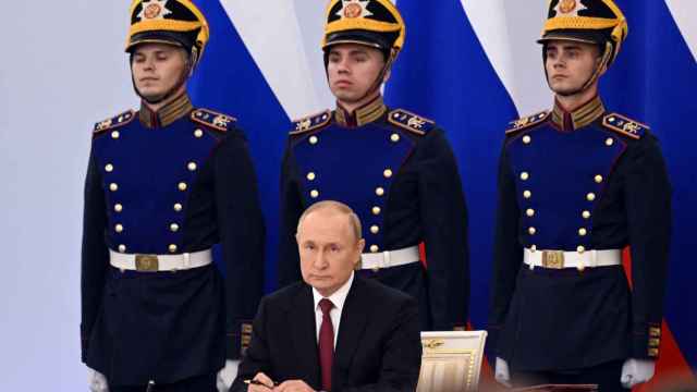 El presidente ruso, Vladímir Putin, en el Kremlin al firmar las anexiones ilegales de territorios ucranianos