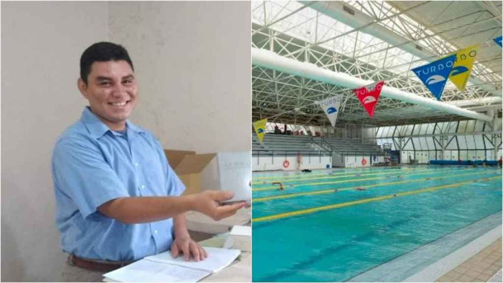 Natanael Manzanares, junto a la piscina cubierta de la la Universidad Politécnica de Valencia donde murió en un accidente laboral, ocurrido el 23 de septiembre.