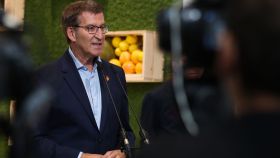 El presidente del PP, Alberto Núñez Feijóo, este martes durante su visita a la feria Fruit Attraction inaugurada en el recinto de IFEMA, en Madrid.