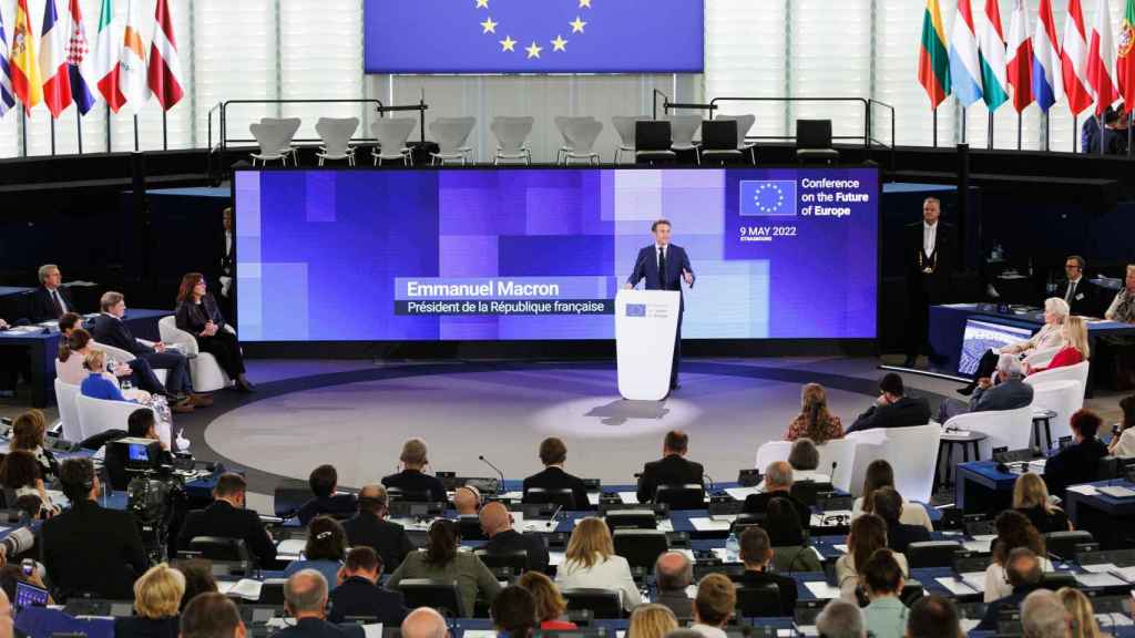 El presidente Emmanuel Macron, durante el discurso en el que propuso crear la Comunidad Política Europea
