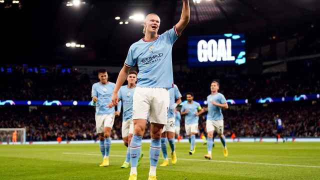 Erling Haaland celebra un gol con el Manchester City
