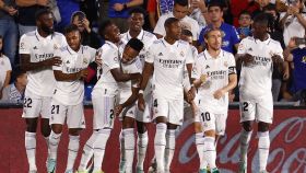 La plantilla del Real Madrid, celebrando un gol